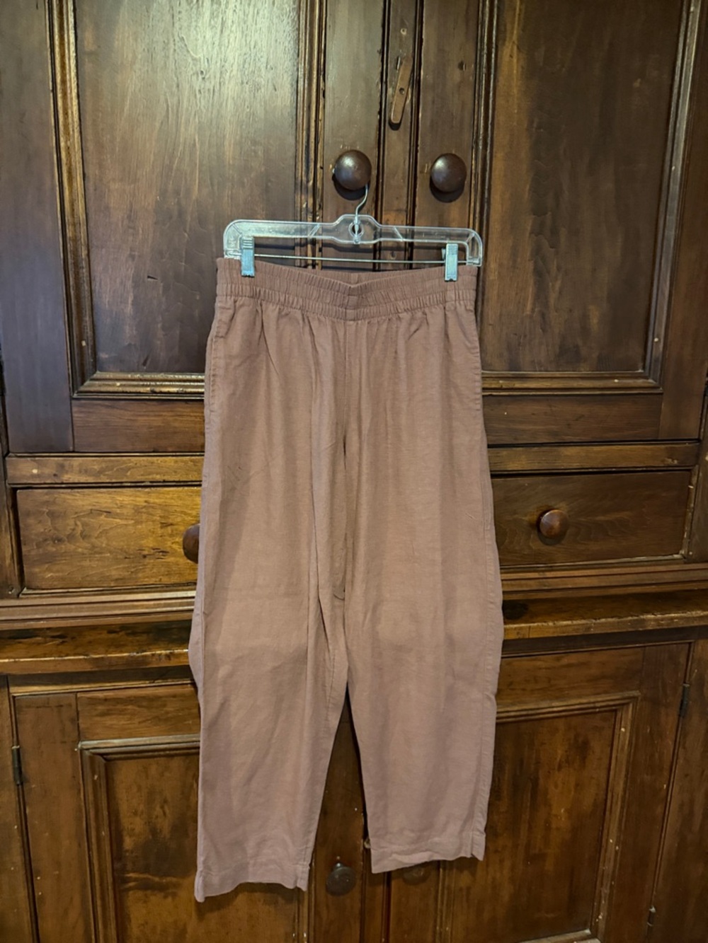 Womens Relaxed linen Pants in Brown/pink
